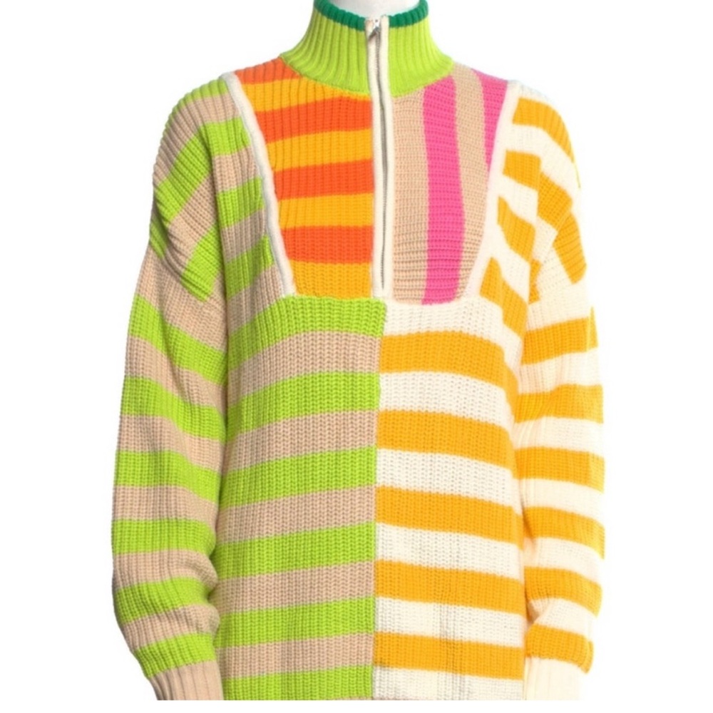 STAUD Multicolor Striped Half Zip Sweater